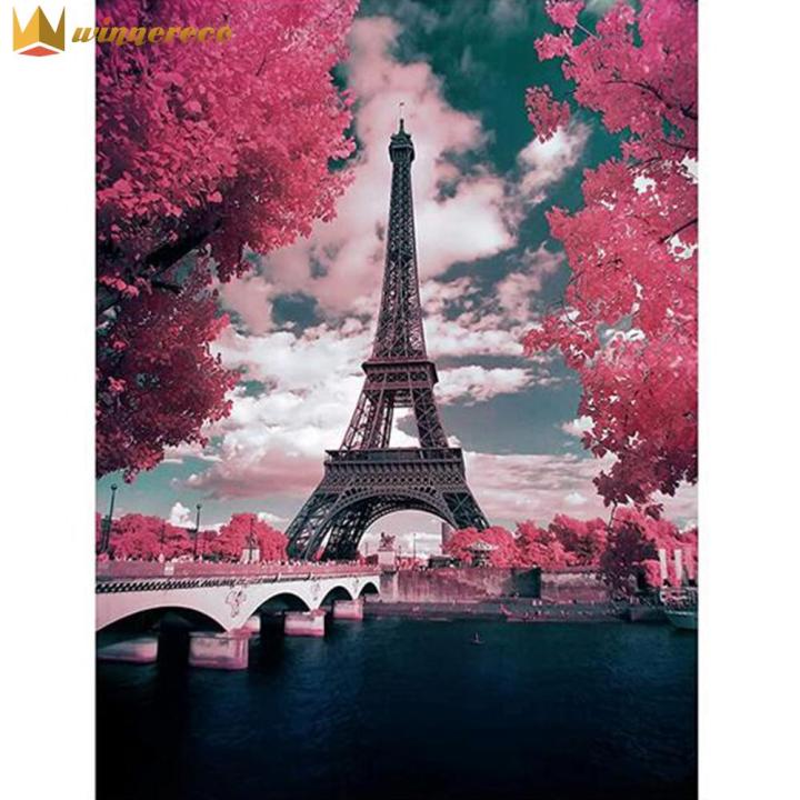 Winnereco】Tháp Eiffel Tranh Đính Đá 5D Tự Làm Tranh Khảm Thêu Chữ Thập Phong  Cảnh 