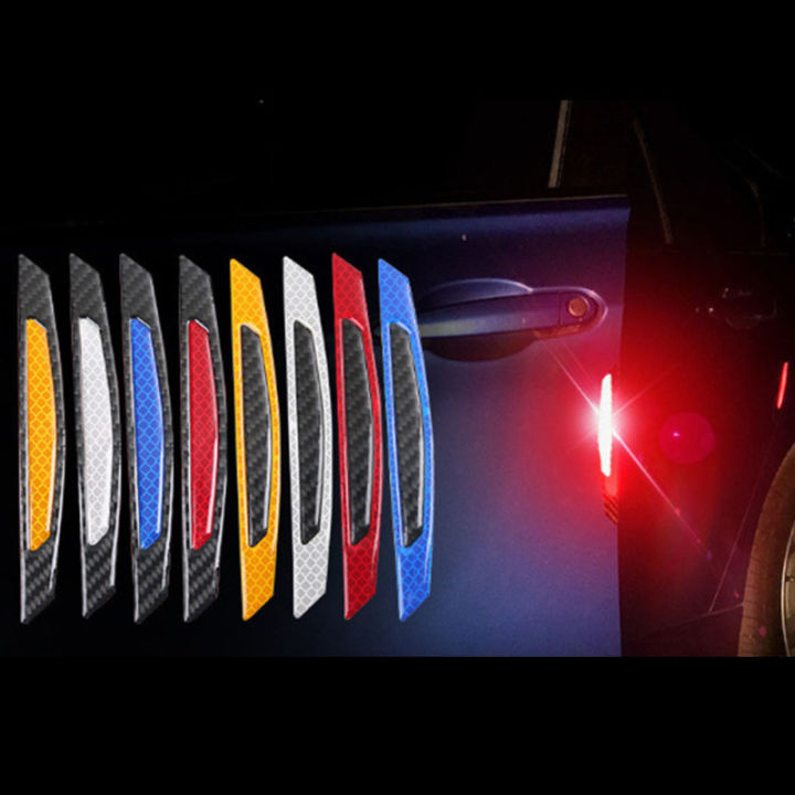 ซินซู-สติกเกอร์ป้องกันรอยขีดข่วนสำหรับประตูรถยนต์เส้นใยไฟเบอร์คาร์บอน-stiker-reflektif-mobil-4ชิ้นแผ่นสะท้อนแสงนิรภัย