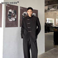 MAYCHEER  แจ็คเก็ตปกตั้งผู้ชาย,เสื้อดีไซน์แขนยาวทรงหลวม