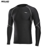 ARSUXEO Men Winter Compression Shirt Warm Up Fleece Gym Shirts Long Sleeve Sportswear Running Tights Workout Shirt Dry Fit U81S