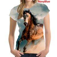 2023 newWomen Clothing Horse Printed Casual T-shirt Short Sleeve Tops T-shirt Ladies Round Neck Blouse Tops