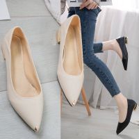 CODhan14416 Womens High Heels Korean Style Fashion Pointed Toe Solid Color Thick Heels