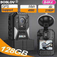 BOBLOV B4K4 with GPS Ultra 4K HD 2160P สวมใส่ได้แบบพกพากล้องตำรวจการกระทำ Body Mini Action Police Camera128GB Night Version 4000Mah 15H DVR Video Recorder BodyCam Motorcycle Dash Cam For Vlogging