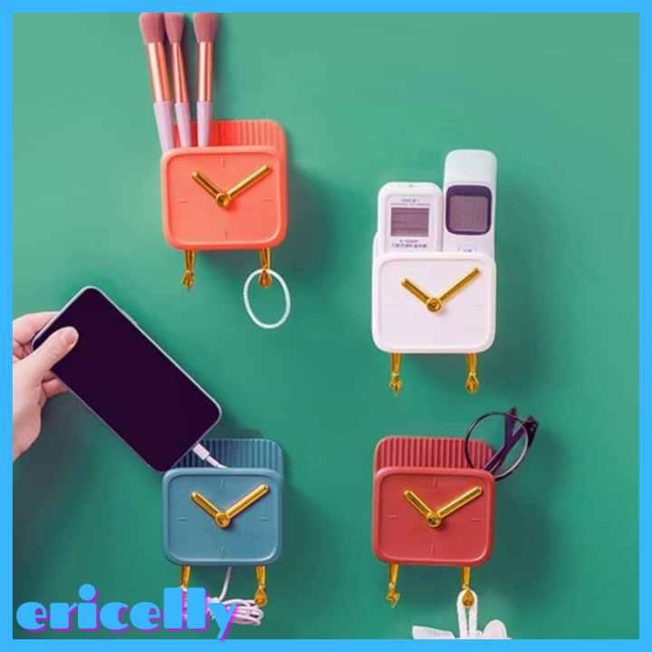 ERICELLY Clock Design Wall Mounted Bathroom Storage Box, Floating Shelf