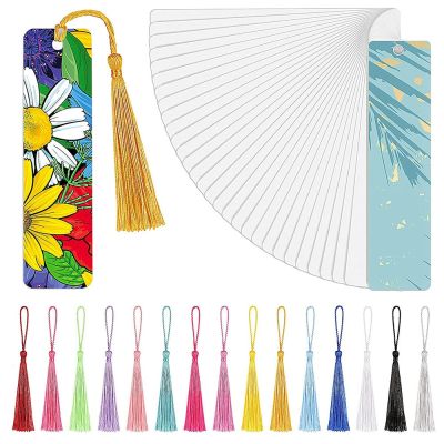 【YF】 15Pcs Sublimation Blank Bookmark Heat Transfer Metal Aluminum with Hole and Colorful Tassels Double-Sided Printing 1mm