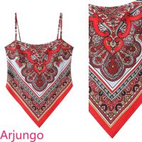 Arjungo Womens Satin Tie Back French Knot Hanky Hem Cami Bandana Tube Crop Top