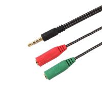 【LZ】☃  Adaptador de cabo de áudio trançado Jack 35mm 1 em 2 divisor vermelho e verde 1 macho para 2 dupla fêmea fone de ouvido microfone