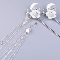 【CW】 Vintage Hair Sticks Silver Color Flower Hairpins For Women Chinese Hanfu Accessories Rhinestone Pearl Retro Wedding Jewelry