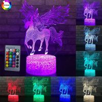 ❁▼✣ 3W Touch Remote Control 3D LED Night Light Unicorn Shaped Table Desk Lamp Xmas Home Decoration Lovely Gifts For Kids