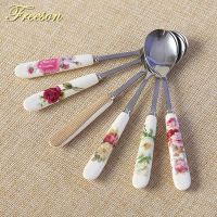 6pcs/lot Europe Bone China Stainless Steel Coffee Spoon Set Stir Tea Spoon Honey Dessert Ice Cream Scoop Tableware 14.6x2.6cm