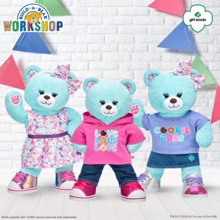 ตุ๊กตาหมี-สีมิ้นต์-ขนมคุ้กกี้-girl-scout-usa-บิ้วอะแบร์-build-a-bear-workshop-มือสองแท้-จากอเมริกา