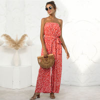 Summer  New Womens Sexy Tube Top Heart Shaped Dot Print Lace Up Wide Leg Jumpsuit For Ladies Causal All Match Jumpsuits