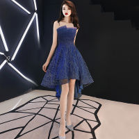 【 CW】Evening Dress Navy Blue Sequins Pleat Tube Top Dress Formal Party Dress Vestidos Size S-3XL