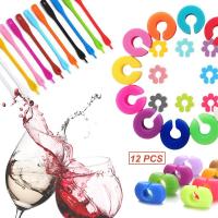 12 Pcs Wine Glass Charms Silicone Solid Color Drink Marker Cup Labels Tag Drinking Cup Identifier Sign Goblets Clips Party Tools Bar Wine Tools