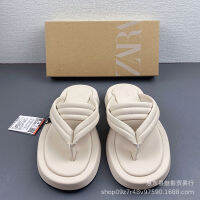 Fast Shipping Gifts Za2023 New WomenS Shoe Rice White Pinch Foot Thick Base Sandals