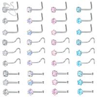 ZS 3-12pcs/lot Stainless Steel Nose Stud Set Round Heart Star CZ Crystal Nose Piercings 3MM L Shape Nostril Piercing Jewelry 20g