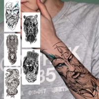 Tribal God Sketch Temporary Tattoos For Men Women Adult Snake Black Lion Tattoo Sticker Tiger Realistic Fake Flower Arm Tatoos Stickers