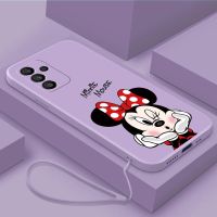 Casing for [Free Lanyard] Samsung Galaxy A14 5G SM-A146B SM-A146P A34 A54 5G 2023 Matte Liquid Silicon Square Casing Cartoon Minnie Mouse Soft Case Cover