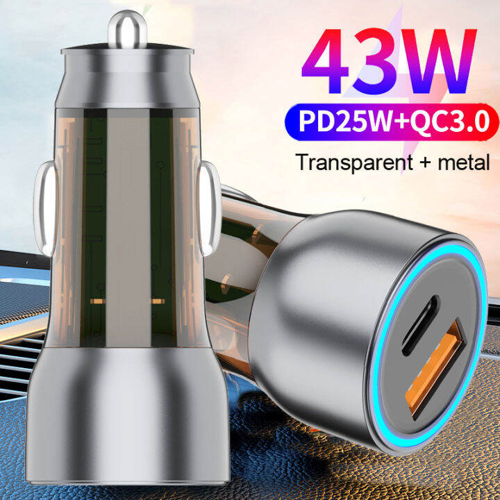 zp-43w-พอร์ตที่ชาร์จแบตในรถ-type-c-pps-pd-อแดปเตอร์ชาร์จแบตเตอรี่ความเร็วสูง-qc3-0ใช้ได้กับ-iphone-ipad-samsung-galaxy