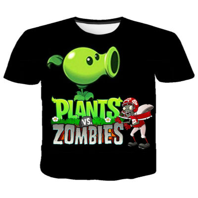 Boys And Girls 3D Short Sleeve T-Shirt Plant Zombie Print T-Shirt Girls Cartoon Print T-Shirt Animation T-Shirt 3-14 Years Old