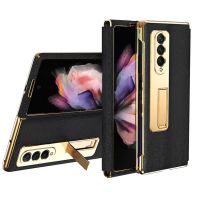 กรอบเคลือบเคสหนังสุดหรูขาตั้งพับได้ฝาครอบกระจกด้านหน้าสำหรับ Samsung Galaxy Z Fold 3 Fold3 5G