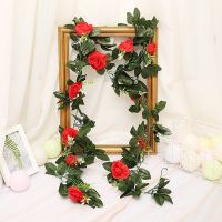 2.4M Artificial Silk Roses Flower Vine Decorative Hanging Plants / Plastic Fake Ivy Hanging Rose Garland / For Office Hotel Home Wedding Party DIY indoor Wall Decoration