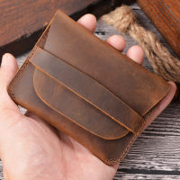 Minimalist Wallet Card Holder Crazy Horse Leather Vintage Coin Purse Slim Wallet for Men Money Clip Handmade Cash Pickup Bag