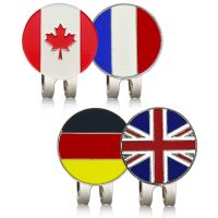 1pc 24mm Diameter Magnetic Golf Hat Clip with Embossed Metal Golf Ball Marker national flag France britain Germany Canada New