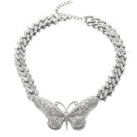 Thick Cuban Link Chain Big Butterfly Necklace for Women Rhinestone Choker Girls Jewelry