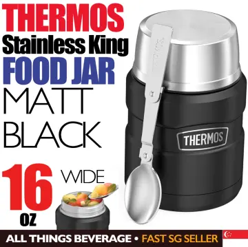 THERMOS Stainless King Vacuum-Insulated Food Jar with Spoon, 16 Ounce,  Matte Gre