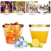 4X Golden Plastic Cups 9 Oz Disposable Cup Plastic Wine Glass Party Cups Transparent Plastic Cup for Parties