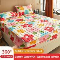 Thickened Bed Fitted SheetQuilted Cotton Filling In The MiddleBotanical and Landscape Print Style20 Sizes