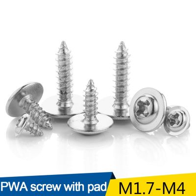 LUHUICHANG 100pcs PWA Cross Round Head with Washer Self Tapping Screw M1.7 M2 M2.3 M2.6 M3 M4 Carbon Steel Phillips Screw