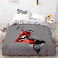 3D HD Digital Printing Custom Duvet CoverComforter/Quilt/Blanket case Queen King Bedding 200x200Bedclothes Gray Kiss lips