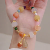 Xinjiang สร้อยข้อมือหยกทองใหม่ Drum Bead Pumpkin Bead Bracelet สร้อยข้อมือหยกสีเหลืองสำหรับผู้หญิง 5XFH