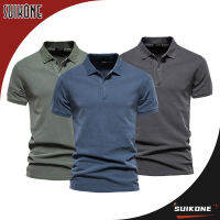 Suikone เสื้อลำลองผู้ชาย,สีทึบเสื้อโปโลปกเสื้อแขนสั้นดูดซับเหงื่อ