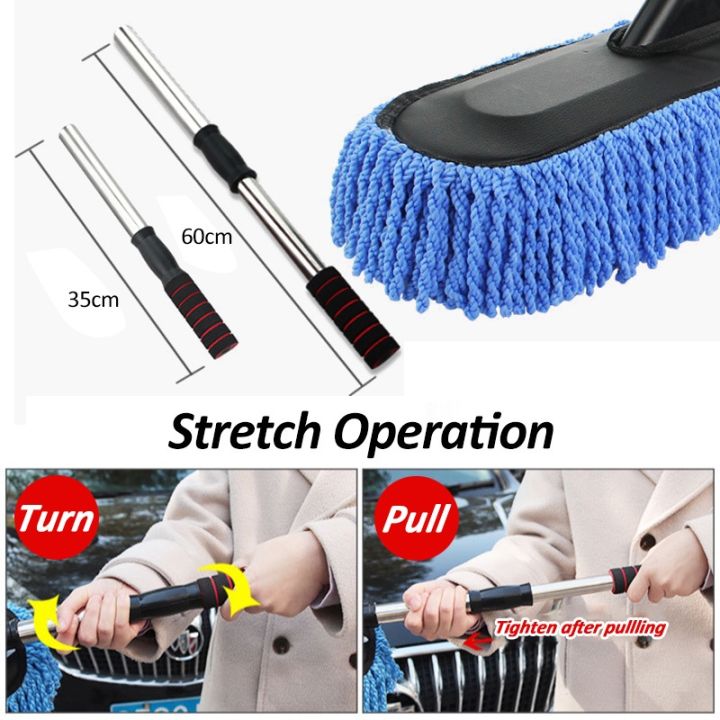 Quality Car Washing Mop Double Brush Head Rotation Telescopic Microfiber  Brush Long Handle Super-Absorbent Cleaning Supplies Kit