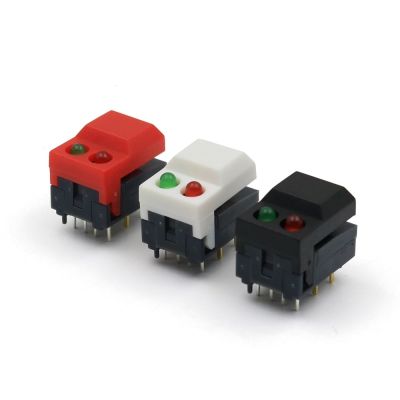 10Pcs PB86-A2 Red and Green LED 8Pin Momentary PCB Mount SPDT Square Push Button Tact Switch