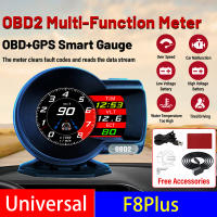 F8บวก OBD2 + GPS ระบบคู่,เครื่องวัดความเร็ว OBD2ดิจิทัลรถวัดความเร็วรถวัดอุณหภูมิน้ำและน้ำมันรอบต่อนาทีเครื่องวัดอัจฉริยะมัลติฟังก์ชันมิเตอร์ดิจิตัล/จอแสดงผล F8Plus HUD เครื่องวัดความเร็วอัตโนมัติใช้ได้ทั่วโลก