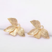 14K Gold Plated Leaf จี้อุปกรณ์เสริมสำหรับต่างหู 2 แหวน Charms สำหรับเครื่องประดับทำส่วนประกอบ-DCVS STORE