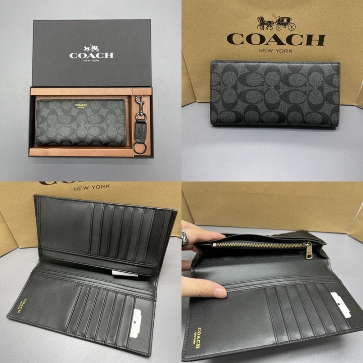 top-100-original-coach-new-mens-wallet-purse-long-wallet-zip-wallet-card-wallet-clutch-fold-over-wallet-with-keychain-mens-business-leisure-long-zipper-wallet-handbag