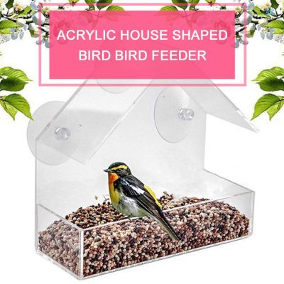 Elife Bird Feeder Window Parrot Food Feeder Bird Feed Box Outdoor Birdfeeders Waterproof Acrylic House Shaped Bird Feeding Device with 4 Suction Cups