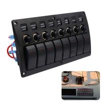 Universal Car Waterproof LED Light Marine Circuit Breaker Yacht Boat Rocker Switch Panel 8 Gang 12V 24V Auto 3Pin