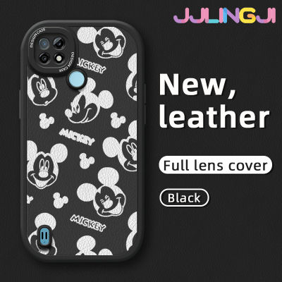 Jlingji เคสสำหรับ Realme C21 C21Y C25Y กระแสแฟชั่นลายมิกกี้เมาส์ใหม่โทรศัพท์ดีไซน์ด้านข้างนุ่มหนังดีไซน์ใหม่กล้องฝาปิดเลนส์บางเคสป้องกันกรอบกันกระแทก