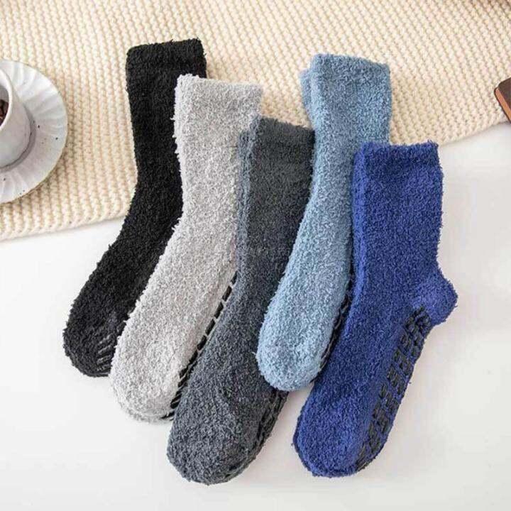 men-winter-cozy-fuzzy-slipper-socks-simple-solid-color-non-slip-grip-warm-fluffy-plush-hospital-lounge-floor-sleeping-hosiery