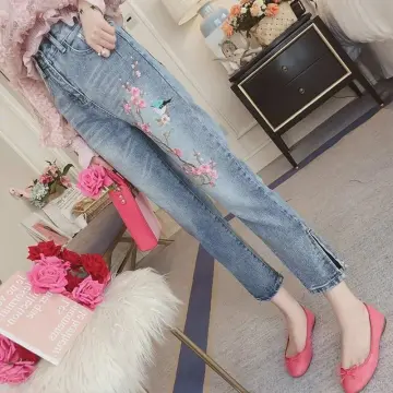 Women Solid Harlan Pants Jeans High Waist Pants Drooping Straight Women's  Jeans Retro Cropped Trousers Demin
