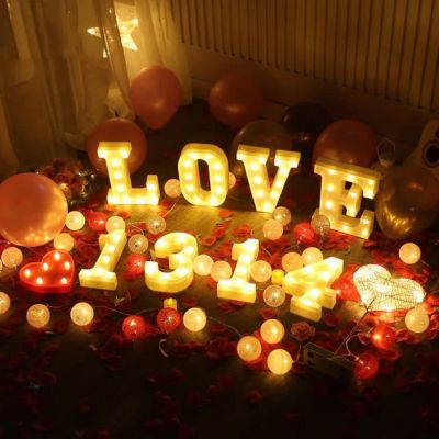 ⊕ Decorative Letters Alphabet Letter LED Lights Luminous Number Lamp Decoration Battery Night Light Party Baby Bedroom Decoration