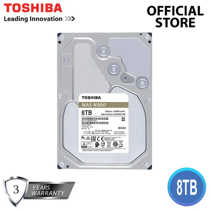 Toshiba N300 8TB NAS Hard Drive (HDWG180UZSVA) 3.5" SATA, 7200RPM 256MB ...