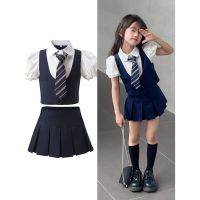 Spot second hair# Online red vest vest girls Autumn New pleated skirt white shirt Korean style college style suit 8.cc