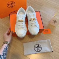 【with box】Herm Sports Shoes Couple Models Kelly Buckle White Shoes Gold Buckle White Cowhide Upper Comfortable Fashion Noble Womens Shoes